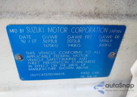 2008 Suzuki Sx4 Sport Convenience/Sport Road Trip Edition Touring 2 from USA, damaged, VIN JS2YC415785104615